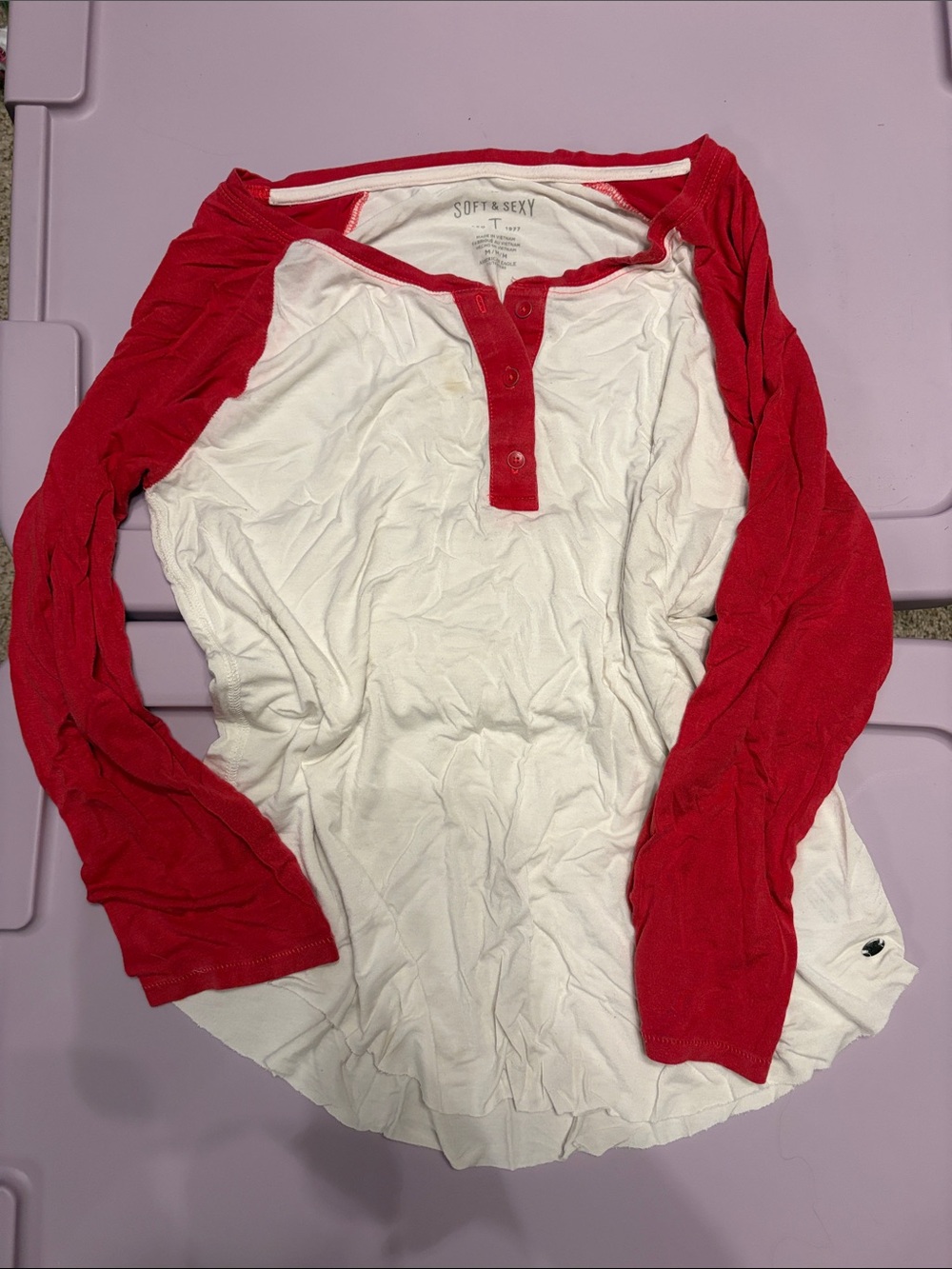 American Eagle Outfitters Red & White Raglan Henley